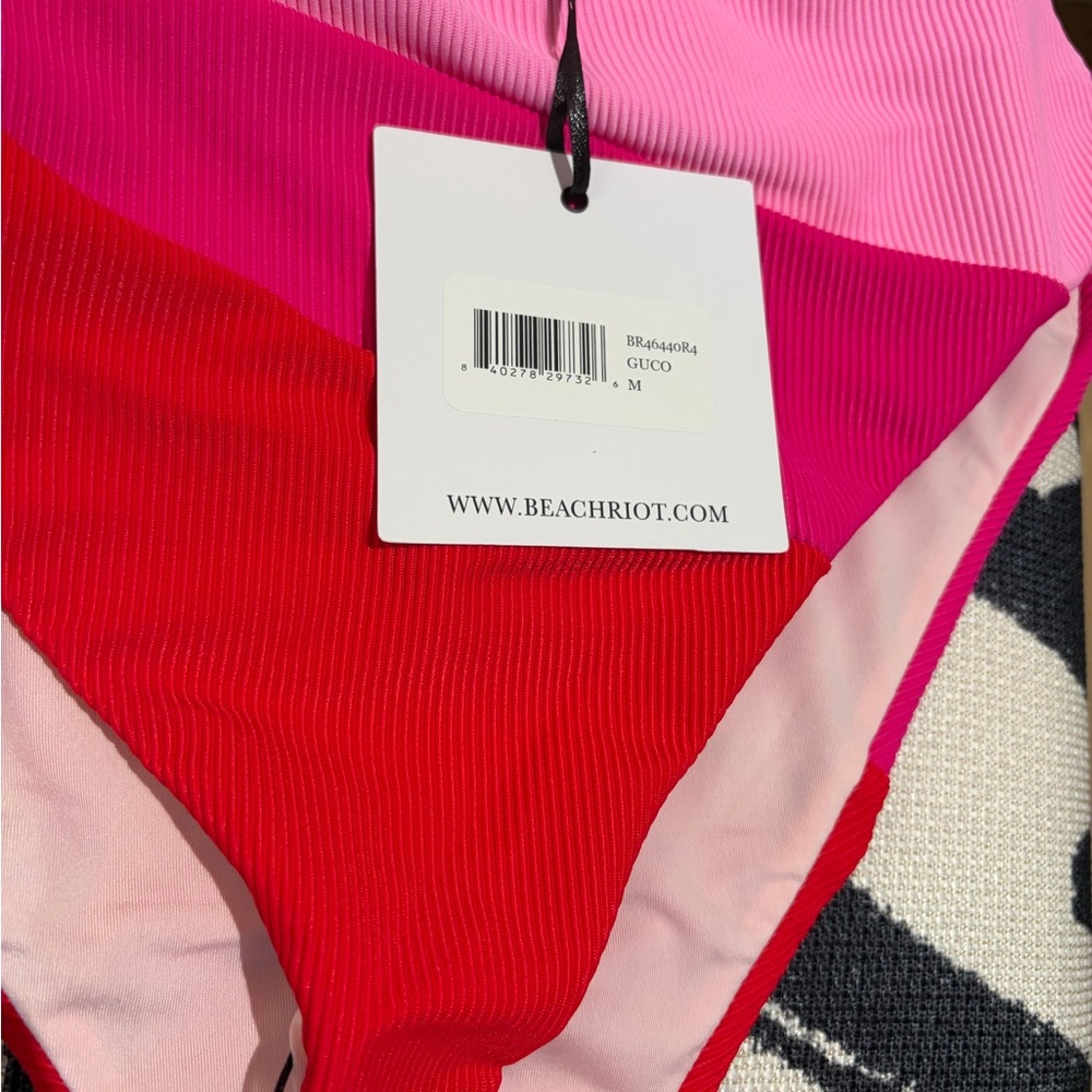 BEACH RIOT Colorblock Ribbed Bikini - Pink & Red - Picture 3 of 5